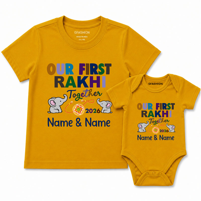 our first rakhi together name customize tees