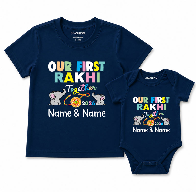 our first rakhi together name customize tees