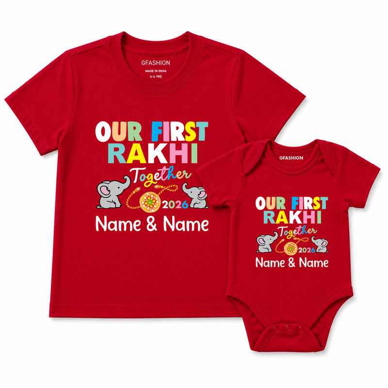 our first rakhi together name customize tees