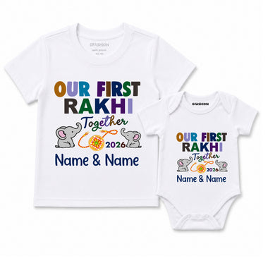 our first rakhi together name customize tees