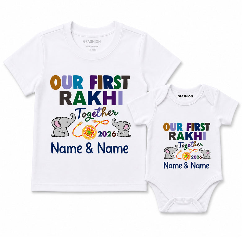 our first rakhi together name customize tees