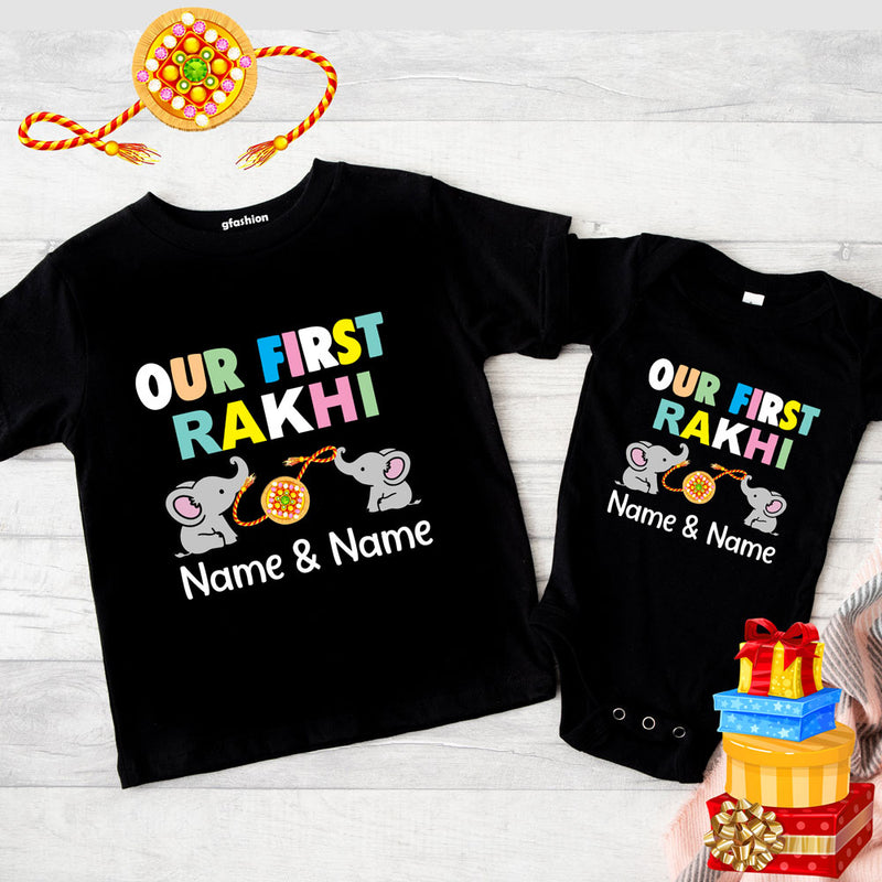 our first rakhi together name customize tees