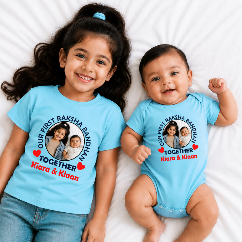 Our First Raksha Bandhan photo name customize cotton tees