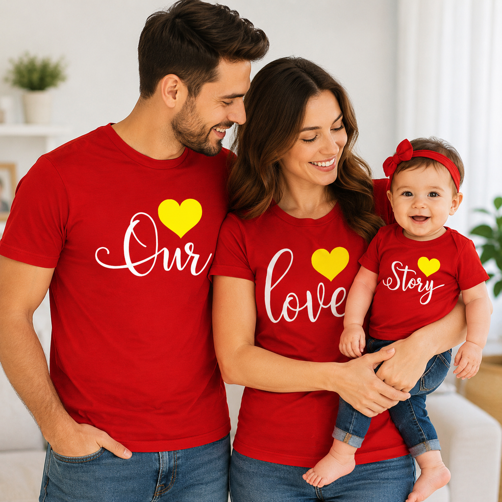 Our love story-couple t shirt with kids family tshirts