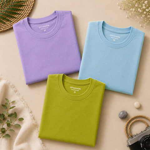 Pastel Pop Trio – 3 Plain T-Shirts Combo