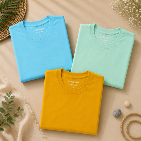 Sunshine Splash Trio – 3 Plain T-Shirts Combo