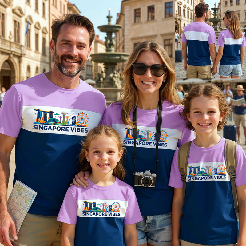Singapore Vibes Matching Family Vacation T-Shirts | Color Block Tees