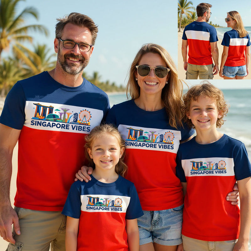 Singapore Vibes Matching Family Vacation T-Shirts | Color Block Tees