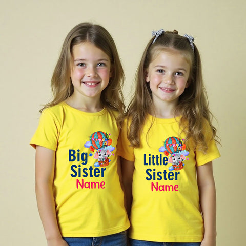 Big Sister Little Sister t shirts with name cute elephant design