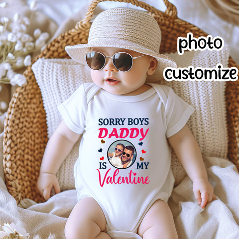 Sorry Boys Daddy is My Valentine Baby Bodysuit-Photo Customized