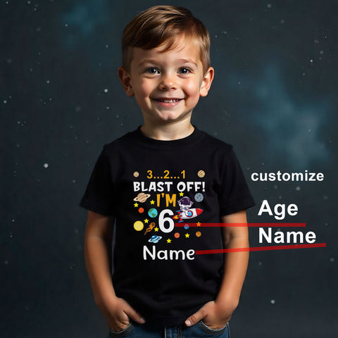 Space Rocket Theme Blast Off age name customize tees