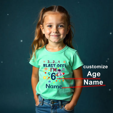 Space Rocket Theme Blast Off age name customize tees