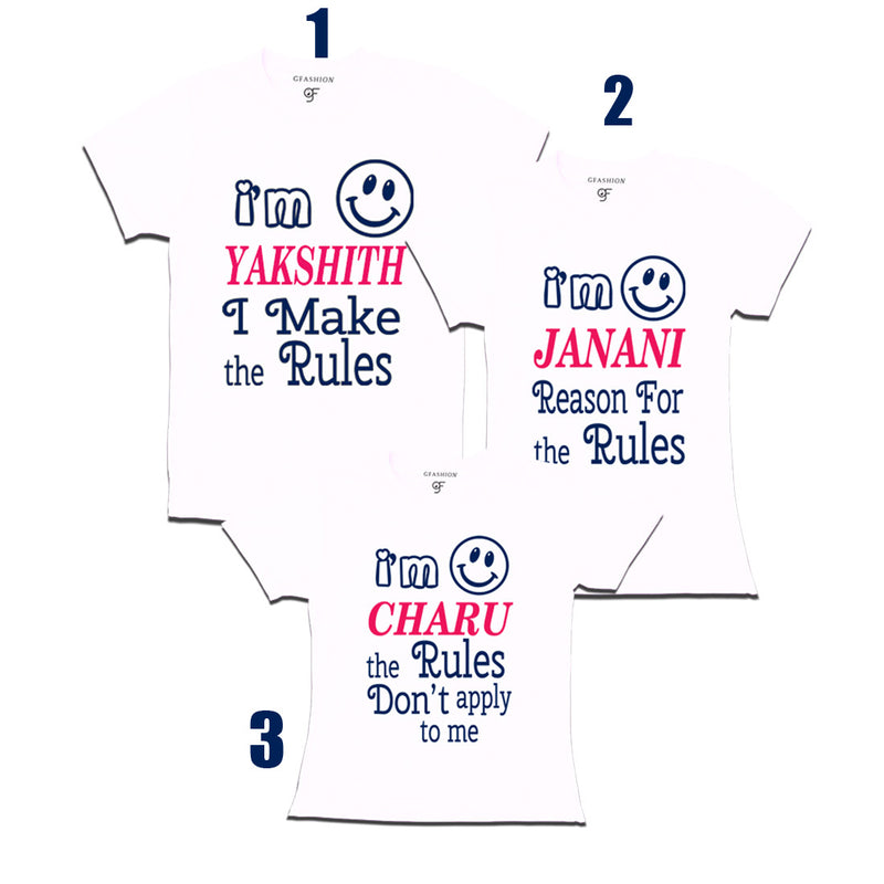 Siblings or Cousins rules set of 3 T-shirts with Name in White Color available @ gfashion.jpg