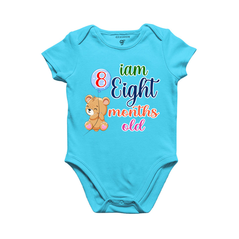 i am eight months old -baby rompers/bodysuit/onesie with teddy