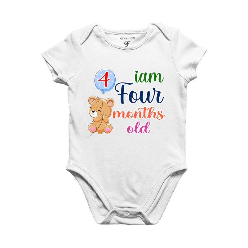 i am four months old -baby rompers/bodysuit/onesie with teddy