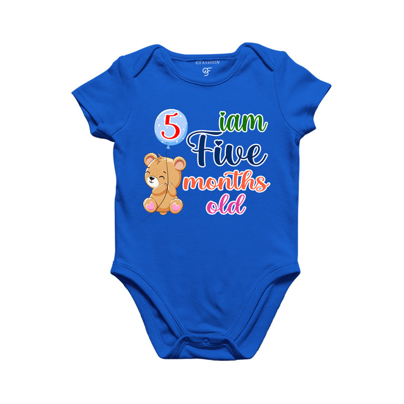 i am five months old -baby rompers/bodysuit/onesie with teddy