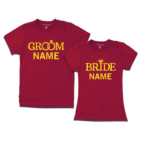 Groom and bride customize text tshirts  for pre wedding shoot