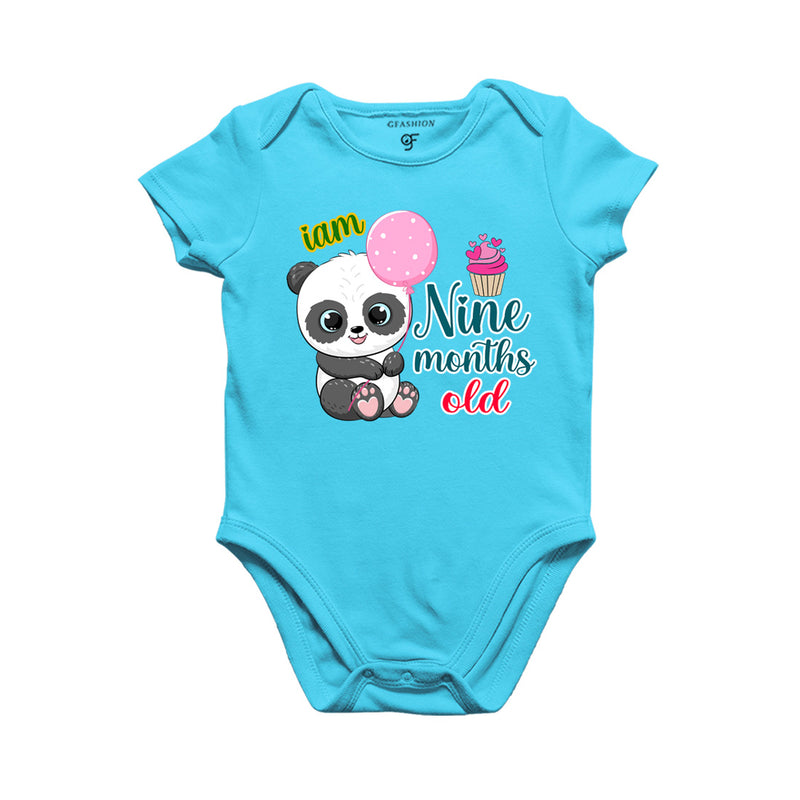 i am nine months old -baby rompers/bodysuit/onesie with panda