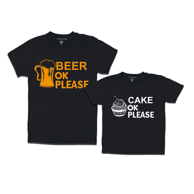 beer OK cake OK Dad son T-shirts