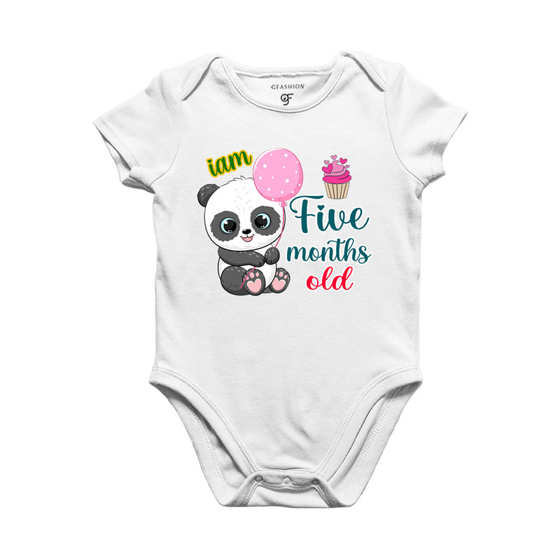 i am five months old -baby rompers/bodysuit/onesie with panda