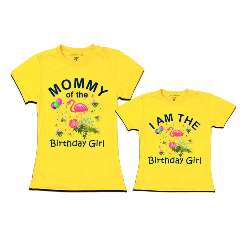 Flamingo Theme Birthday T-shirts for Mom and Daughter in Yellow Color available @ gfashion.jpg