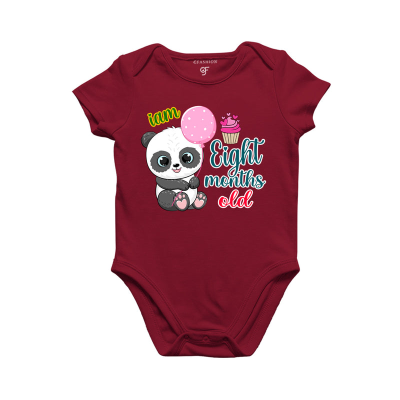 i am eight months old -baby rompers/bodysuit/onesie with panda