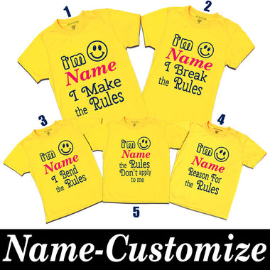 Siblings or Cousins rules set of 5 T-shirts with Name in Yellow Color available @ gfashion