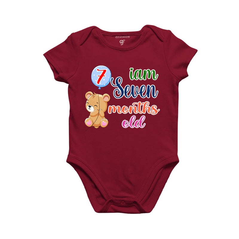 i am seven months old -baby rompers/bodysuit/onesie with teddy