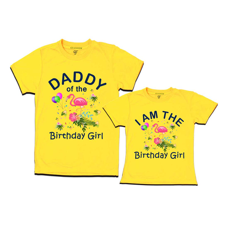 Flamingo Theme Birthday T-shirts for Dad and Daughter in Yellow Color available @ gfashion.jpg