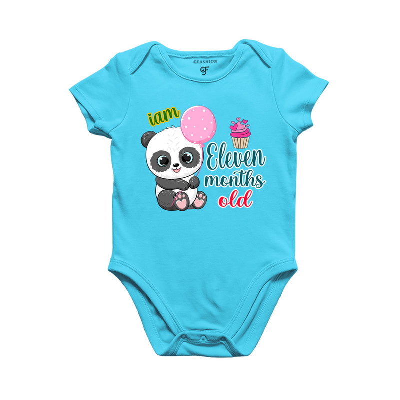 i am eleven months old -baby rompers/bodysuit/onesie with panda