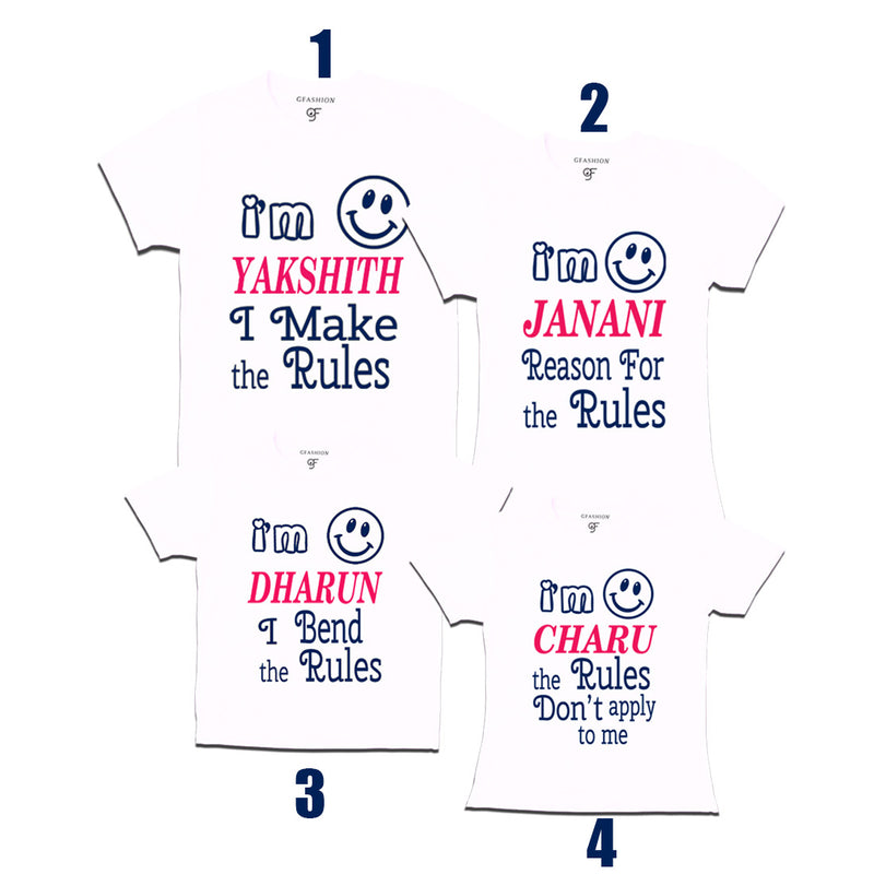 Siblings or Cousins rules set of 4 T-shirts with Name in White Color available @ gfashion.jpg