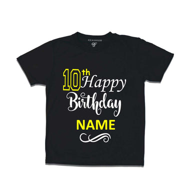 10th Happy Birthday with Name T-shirt-Black-gfashion
