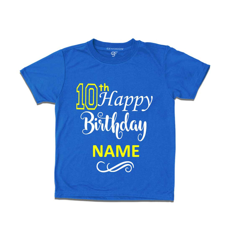 10th Happy Birthday with Name T-shirt-Blue-gfashion