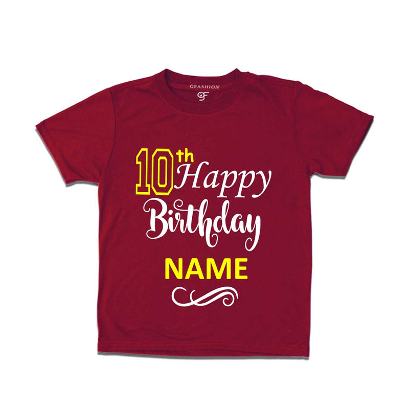 10th Happy Birthday with Name T-shirt-Maroon-gfashion