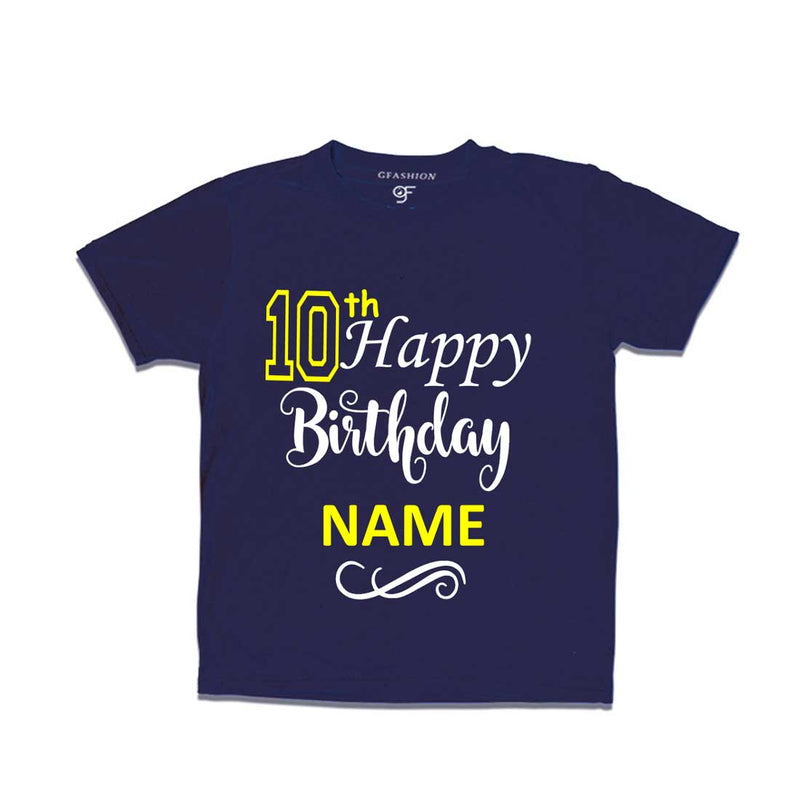 10th Happy Birthday with Name T-shirt-Navy-gfashion