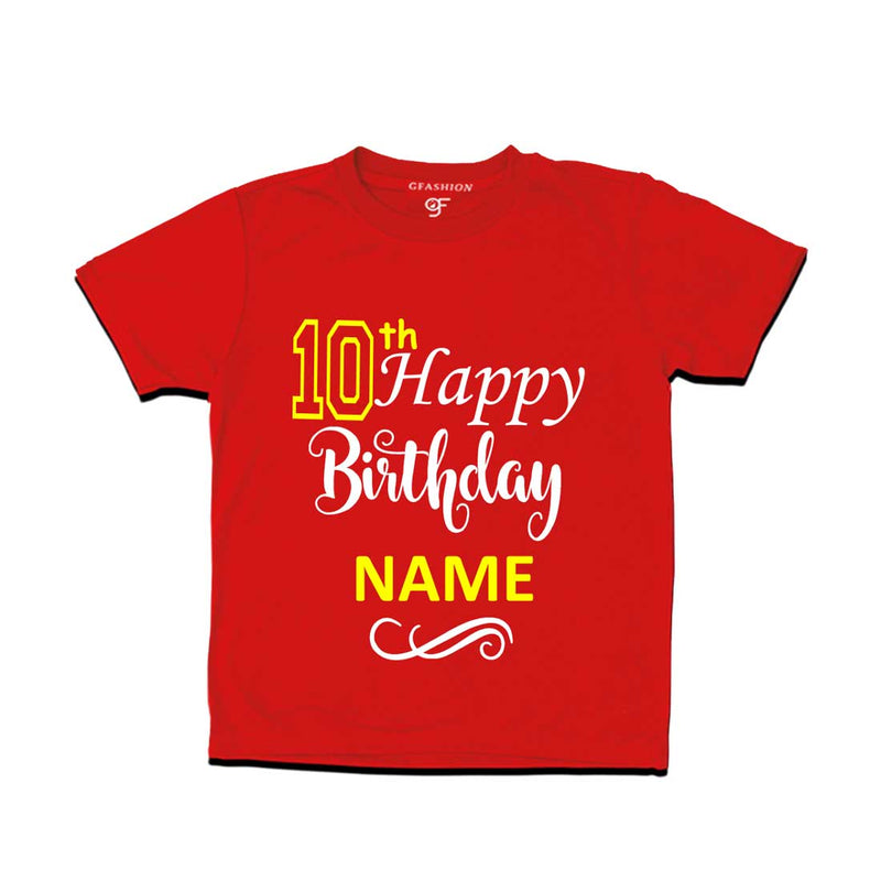 10th Happy Birthday with Name T-shirt-Red-gfashion