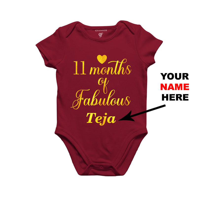 11 Months of Fabulous Baby Bodysuit or Rompers or Onesie-Name Customized in Maroon Color available @ gfashion.jpg