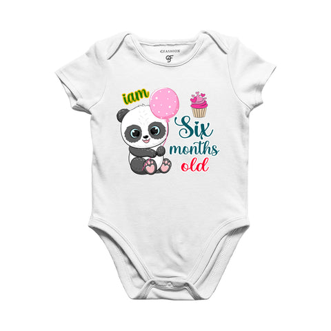 i am six months old -baby rompers/bodysuit/onesie with panda