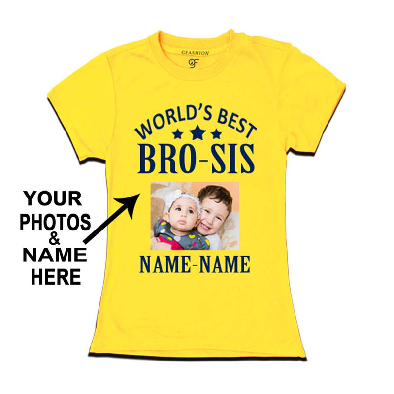 World's Best Bro-Sis T-shirt for Girl Photo and Name Customize in Yellow Color @ gfashion.jpg