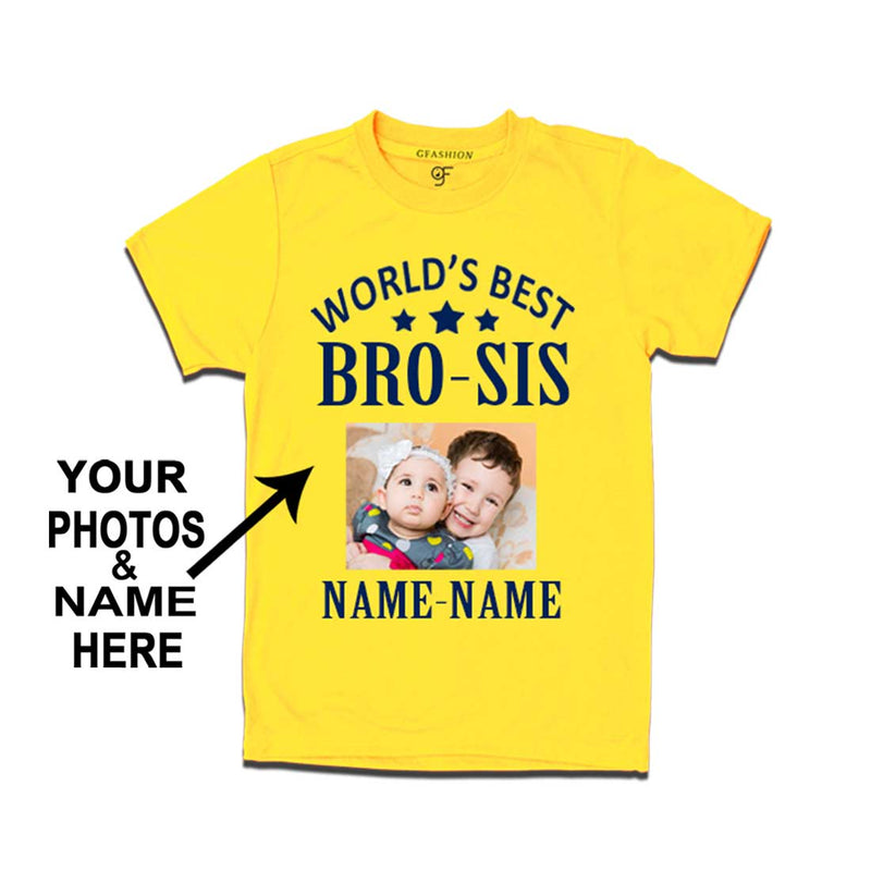 World's Best Bro-Sis T-shirt for Boy Photo and Name Customize in Yellow Color @ gfashion.jpg