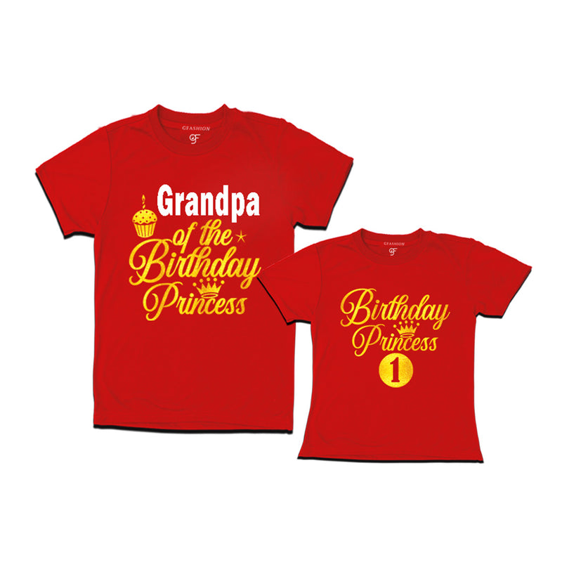 First Birthday T-shirt for Princess with Grandpa in Red Color avilable @ gfashion.jpg