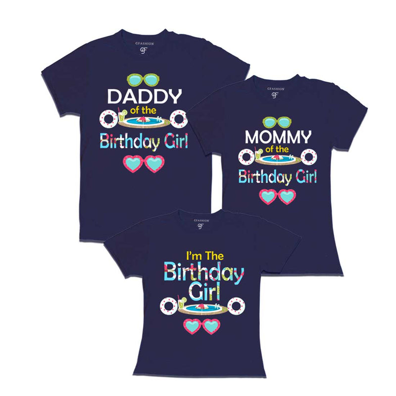 Pool party theme Birthday Girl with Dad and Mom T-shirts
