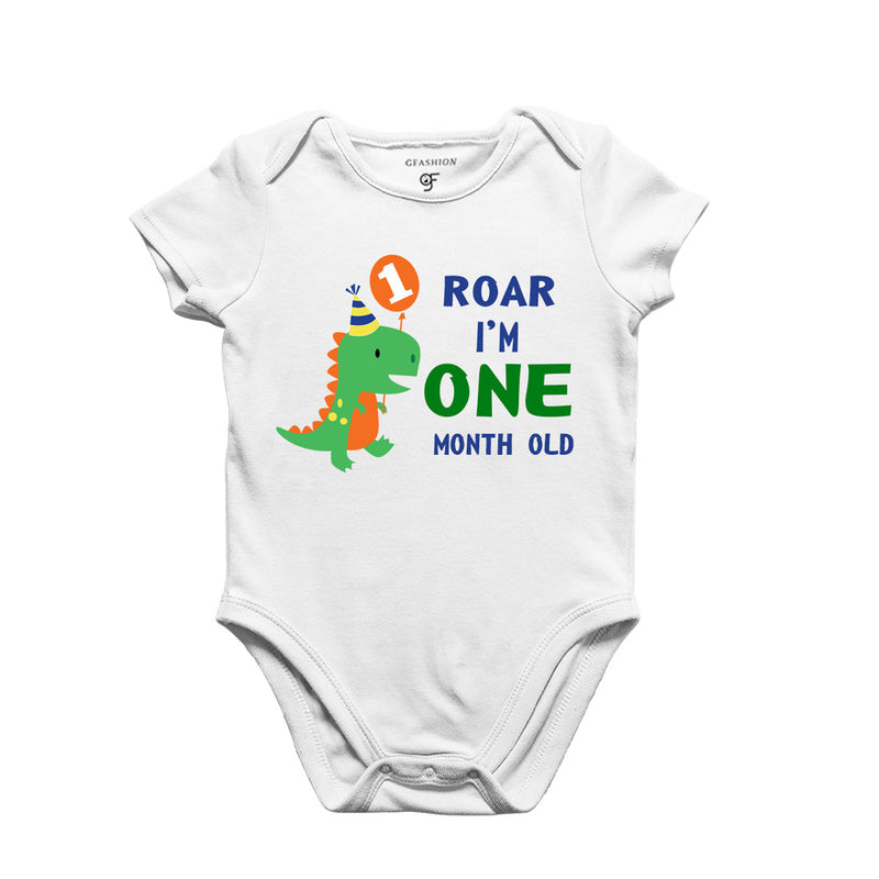 Roar I am One Month Old Baby Bodysuit-Rompers in White Color avilable @ gfashion.jpg