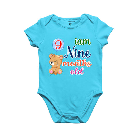 i am nine months old -baby rompers/bodysuit/onesie with teddy