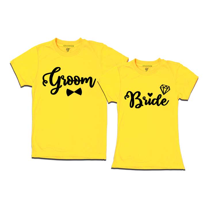 Buy Groom and bride gold print customize t shirts for pre wedding