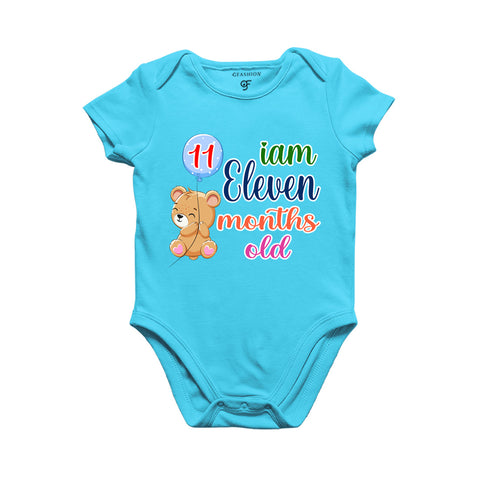 i am eleven months old -baby rompers/bodysuit/onesie with teddy