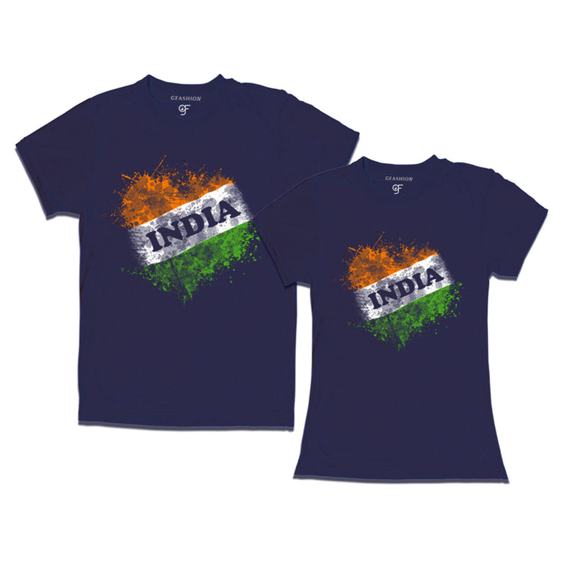 India Tiranga Couple T-shirts in Navy color available @ gfashion.jpg