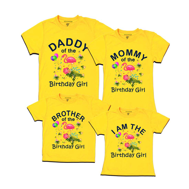 Flamingo Theme Birthday Family T-shirts  in Yellow Color available @ gfashion.jpg