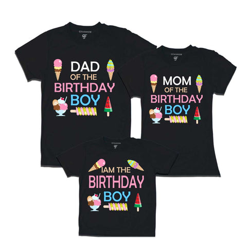 Ice Cream Theme Birthday boy With Dad and Mom T-shirts