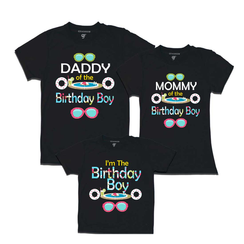 Pool Party theme Birthday boy with dad and mom T-Shirts